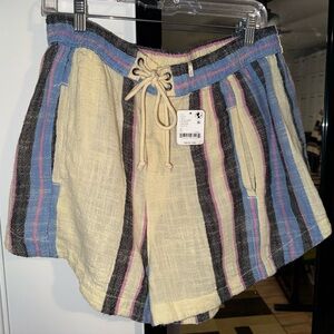 Free People Striped Drawstring Shorts in Cream, Blue & Pink